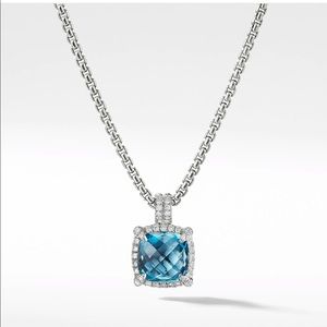 David Yurman Chatelaine Pave Bezel Pendant Necklace- Hampton Blue Topaz/Diamonds